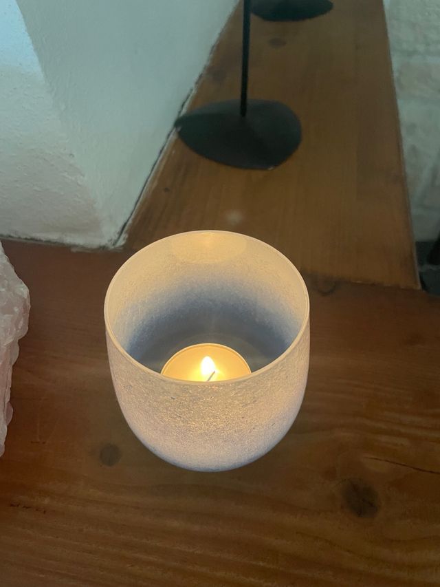 Porta candele blu e bianco