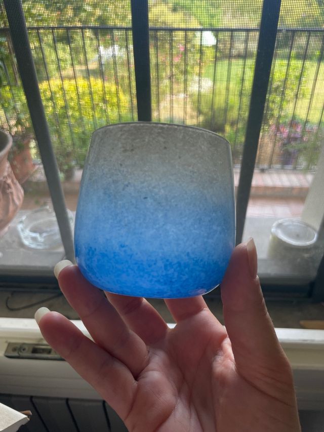 Porta candele blu e bianco