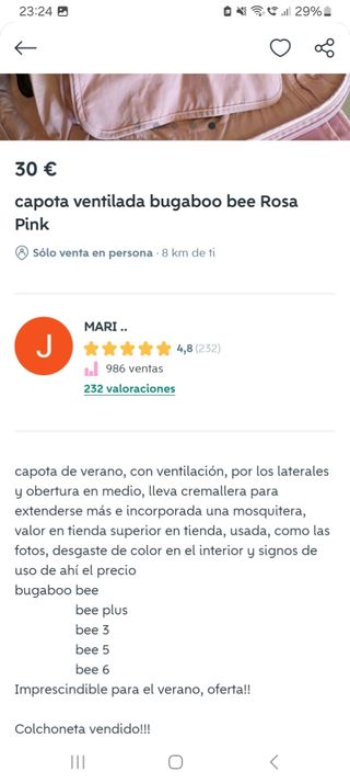 Capota ventilada bugaboo bee pink