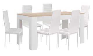 Mesa extensible mira + 6 sillas polipiel
