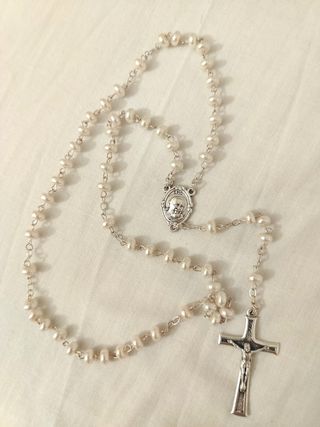 Rosario collana preghiere perle bianche