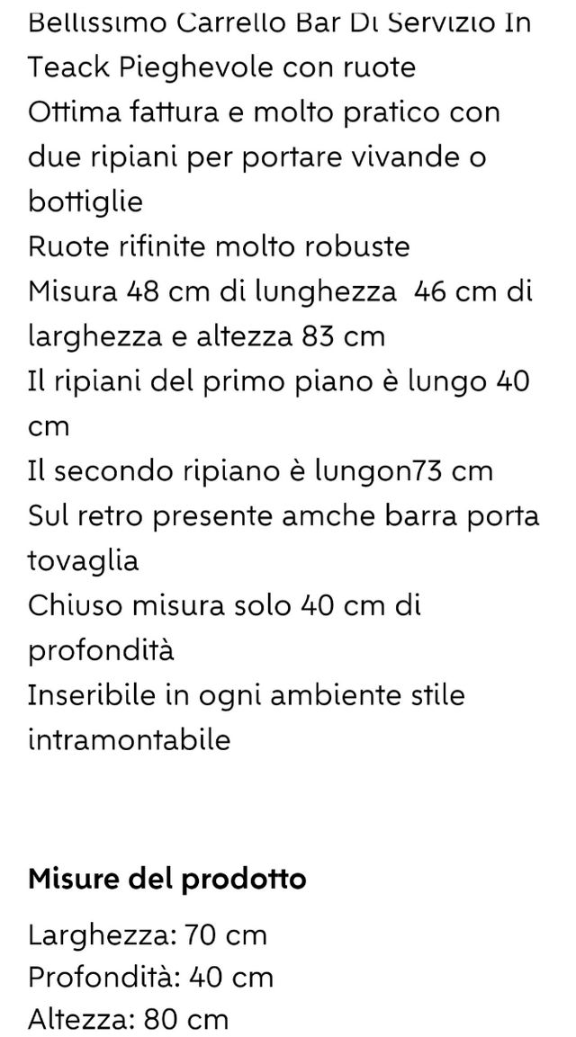 Carrello bar cucina legno teak