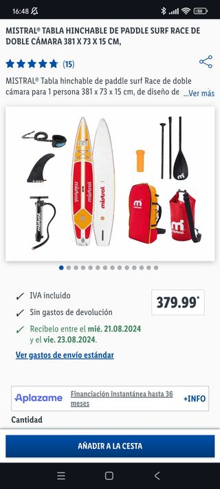 Tabla paddle surf 381x73x15 cm