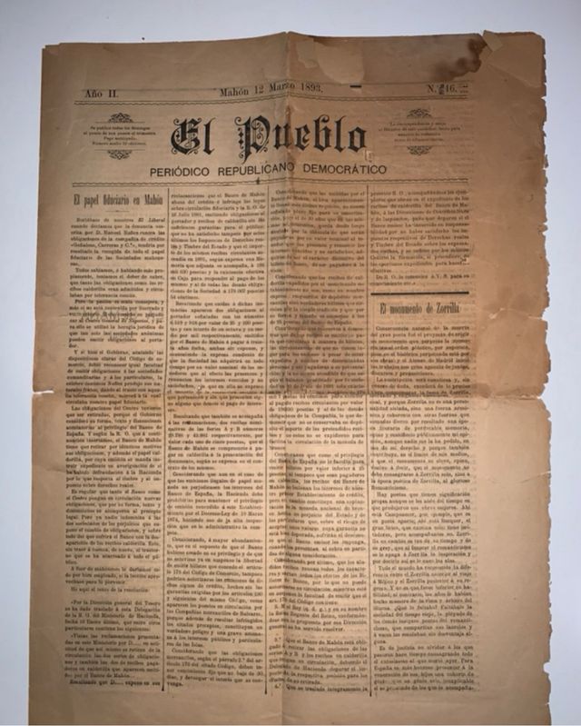 Periodico el pueblo republicano democratico 1893