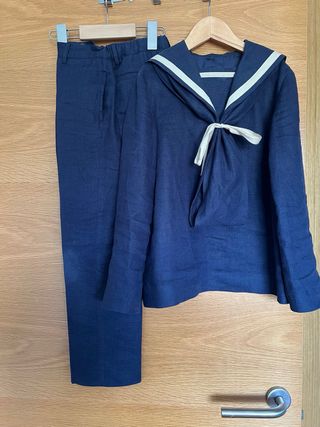 Traje de comunion de nanos con zapatos beige