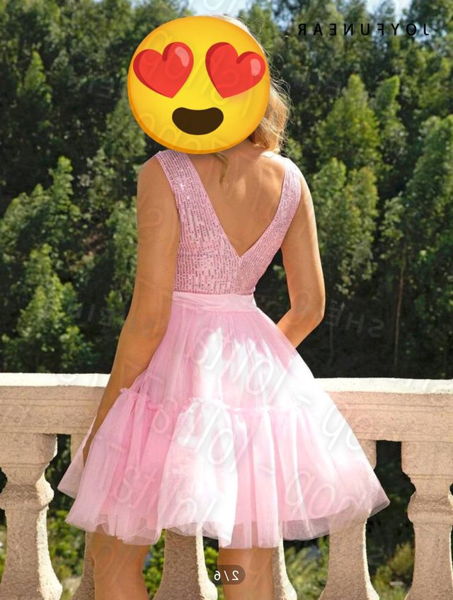 Vestido rosa palido de tul y lentejuelas