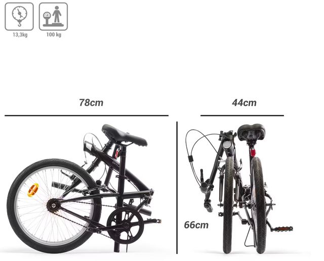 Bicicleta pegable BTWIN negra 20 pulgadas