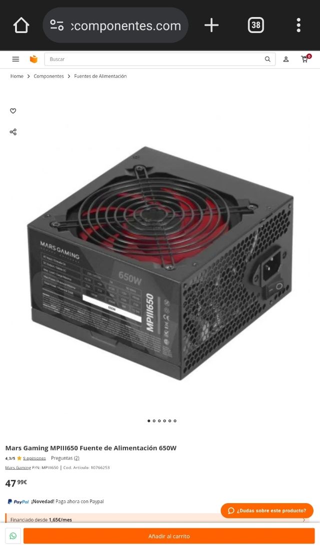 NUEVA!! FUENTE ALIMENTACIÓN MARS GAMING MPIII 650