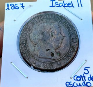 Moneda ISABEL II 5 Cent Escudo 1867 Barcelona
