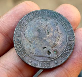 Moneda ISABEL II 5 Cent Escudo 1867 Barcelona