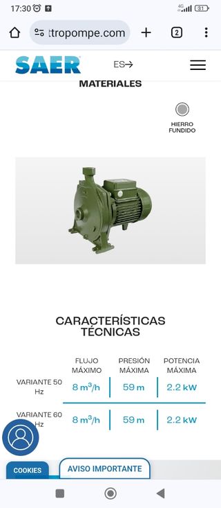 Bomba de agua centrífuga SAER