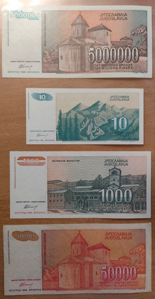 Jugoslavia 10/1000/50000/5000000 dinara