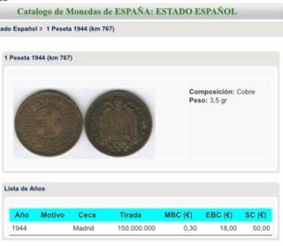 Moneda España 1 peseta 1944 Época Franquista(SC)!!