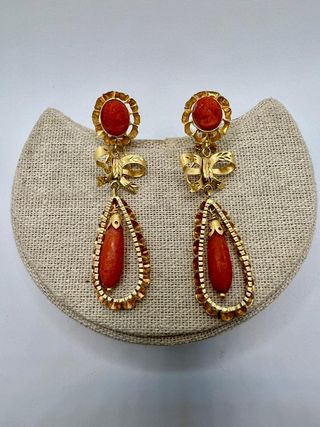 Pendientes de oro 18k largos con corales