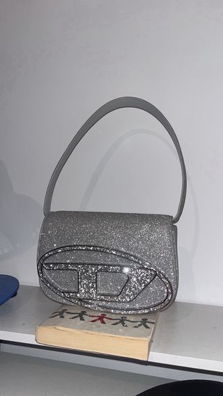 Bolso gris tejido brillante mujer