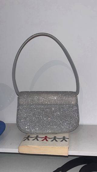 Bolso gris tejido brillante mujer