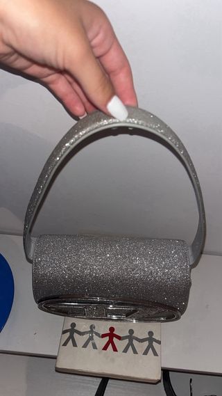 Bolso gris tejido brillante mujer