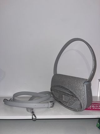 Bolso gris tejido brillante mujer