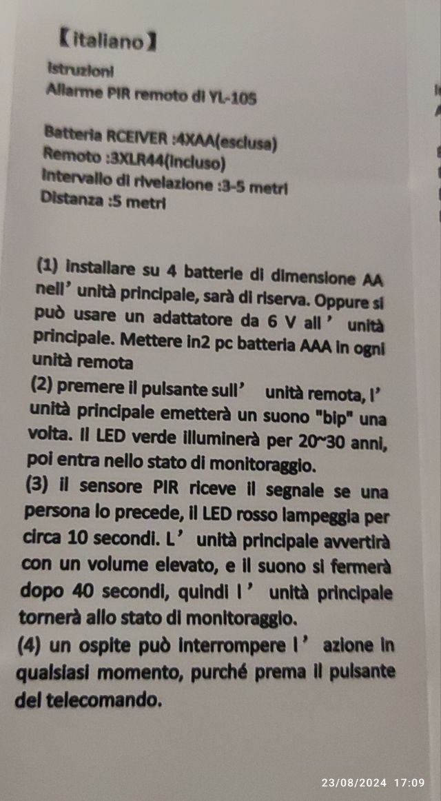 Allarme sensori a infrarossi