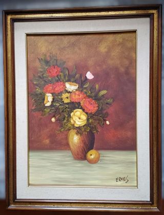 Quadro Dipinto OLIO su Tela FIORI e FRUTTO HERMES.