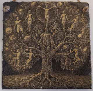 Quadro inciso in ardesia con albero della vita