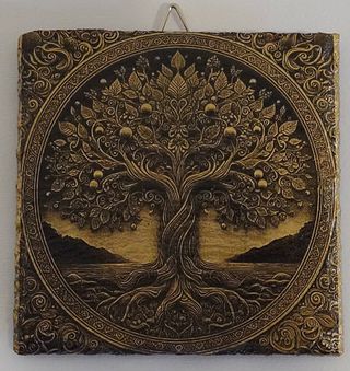 Quadro inciso su ardesia con albero della vita