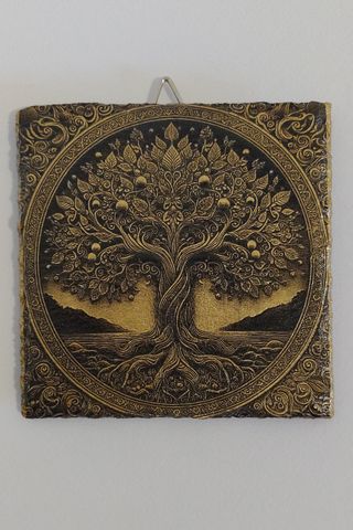 Quadro inciso su ardesia con albero della vita