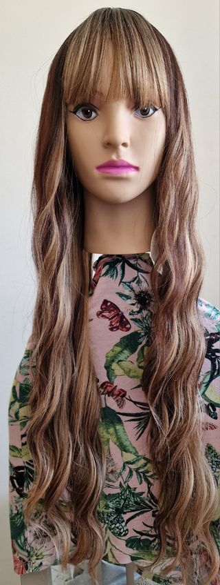 Peluca extra larga marrón con mechas