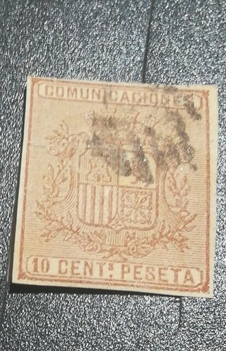 Sello España 1874 (Escudo)10 cts de peseta. 50%