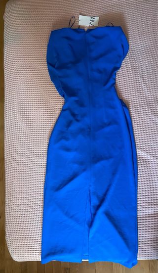 Vestido zara azul crepe aplique escote
