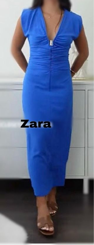 Vestido zara azul crepe aplique escote