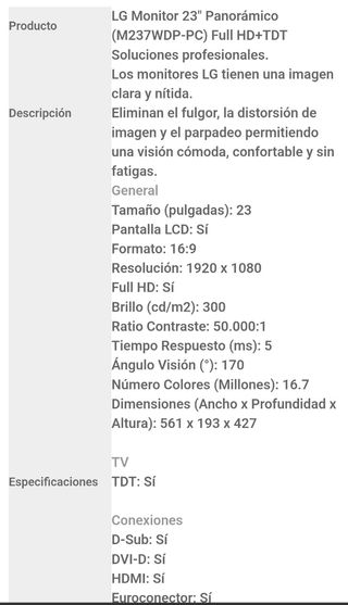 LG monitor 23 pulgadas full hd mas tdt