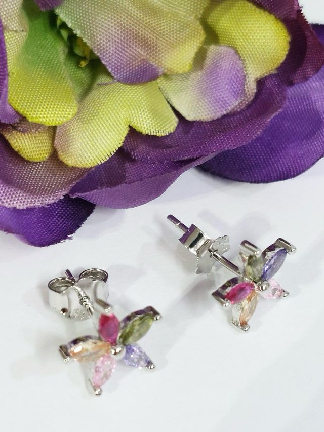 Pendientes circonitas Flor De Plata De Ley 925