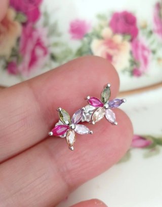 Pendientes circonitas Flor De Plata De Ley 925