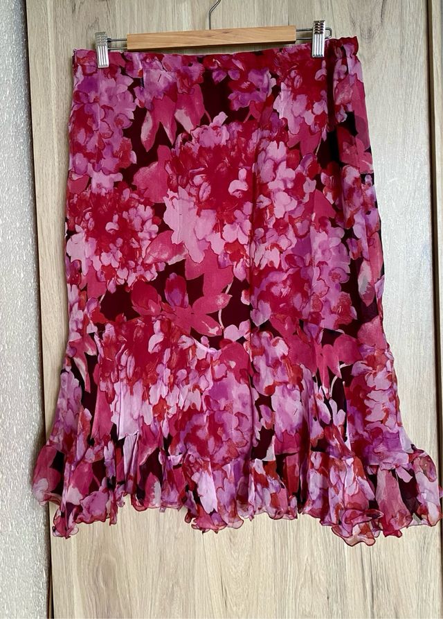 Falda midi seda flores y volantes talla XL