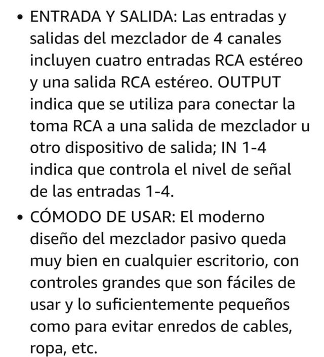 Mezclador audio RCA 4canales.