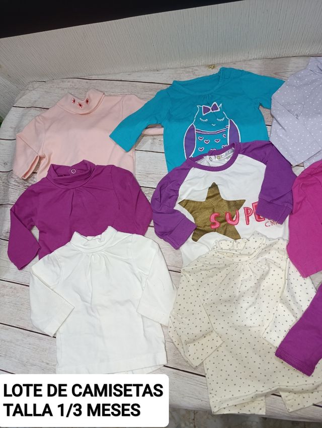 Lote de camisetas 0a3 meses niña