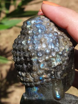 Testa di Buddha in Labradorite intagliata a mano