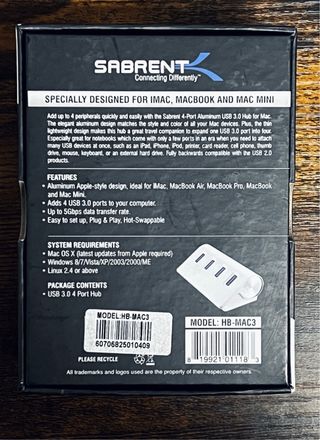 Sabrent HUB 4 USB 3.0 Color Mac