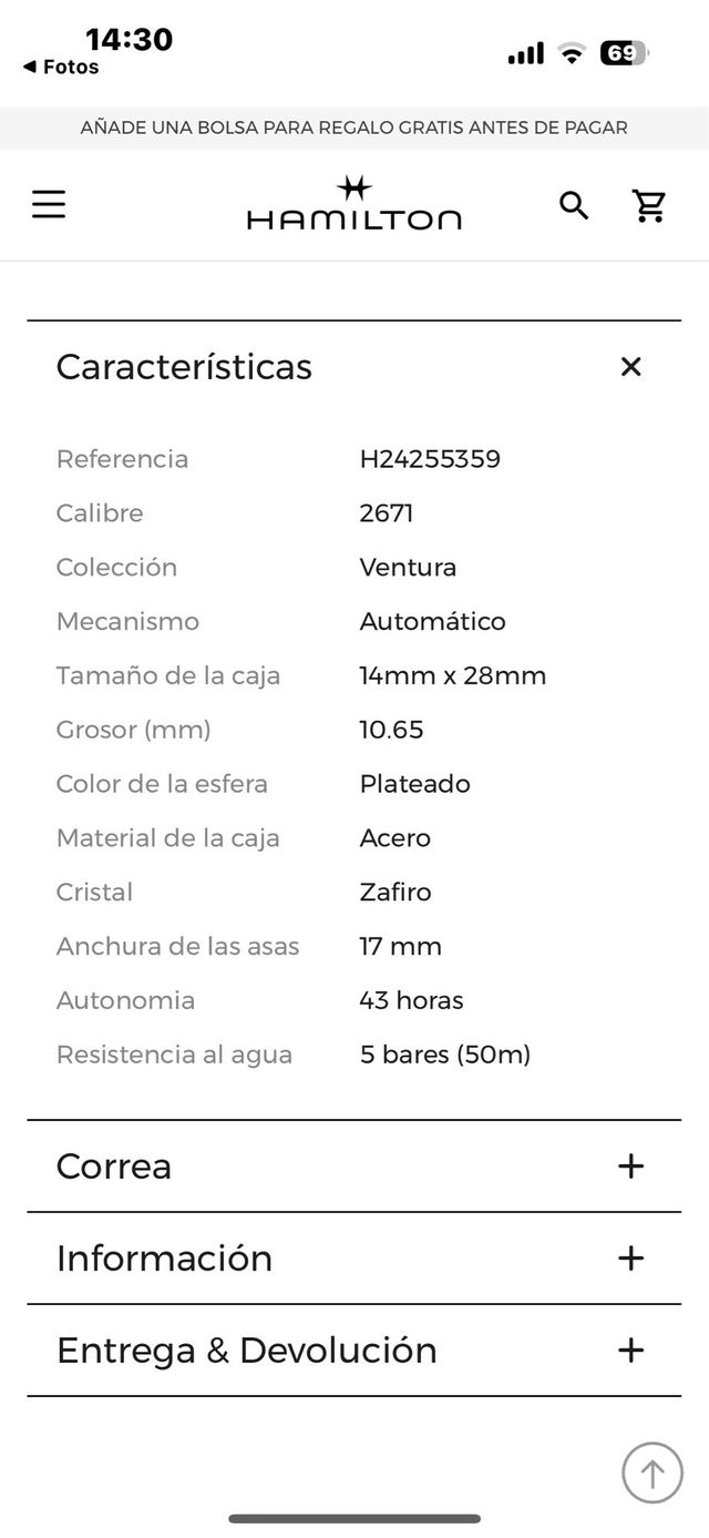 Reloj Hamilton Ventura Diamantes mujer