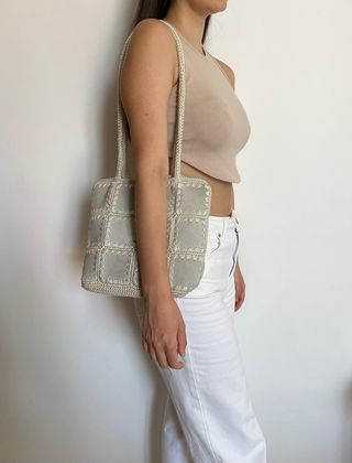 Borsa a tracolla camoscio/uncinetto