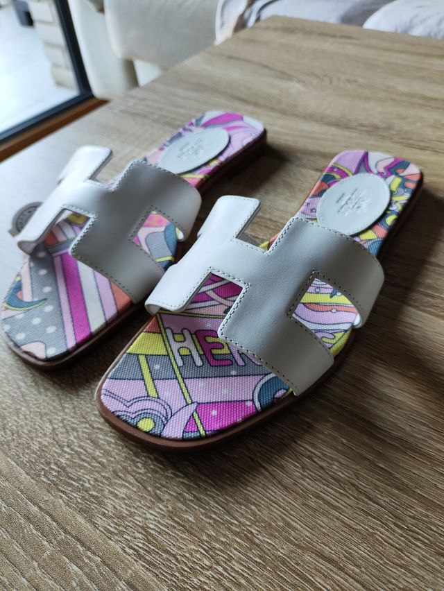 REPRODUCCIÓN: Sandalias Hermes Oran Blanc/Brun