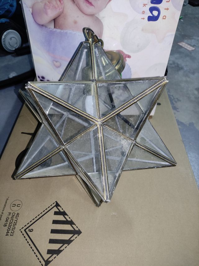 Lamparillas de estría antiguo de latón y cristal