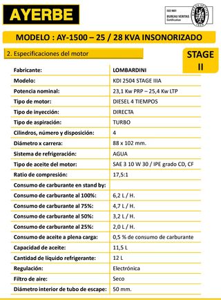GENERADOR 28KVA INSONORIZADO AYERBE MOTOR LOMBARDI