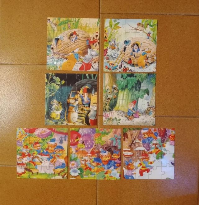 Lote de 7 puzzles infantis gnomos e animais
