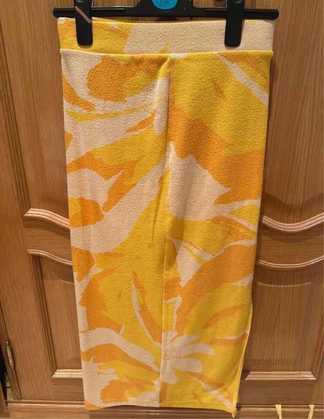 Falda de punto midi naranja multicolor