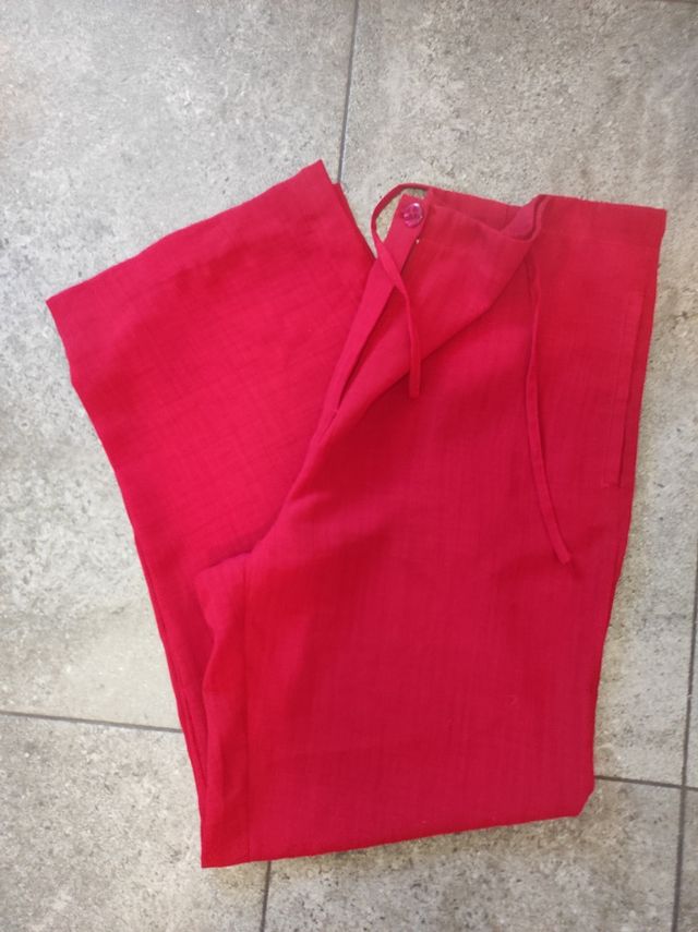 Pantalón rojo ancho lino talla 44