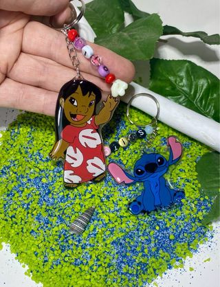 2 portachiavi in resina lilo e stitch fatti a mano