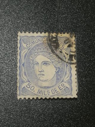 Sello Efigie alegórica  España 1870 50 milés. esc.