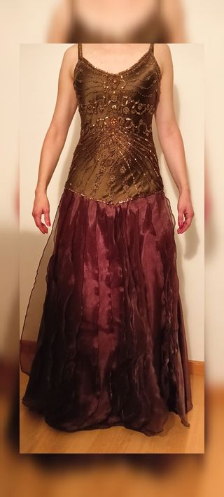 Vestido fiesta marrón tul talla S
